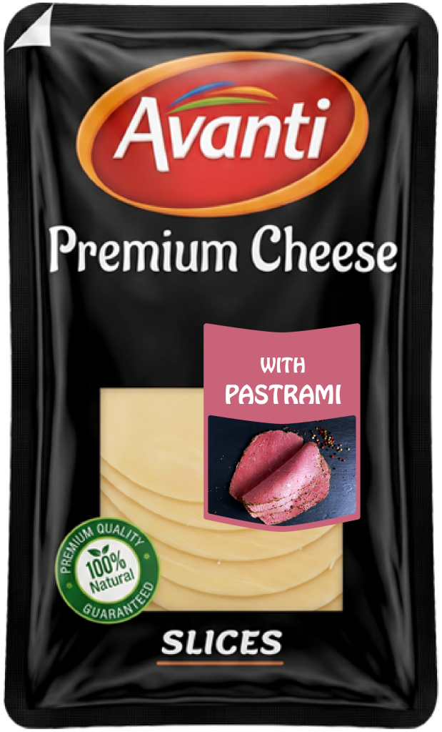 Avanti Premium Processed Cheddar Cheese Slices with Pastrami