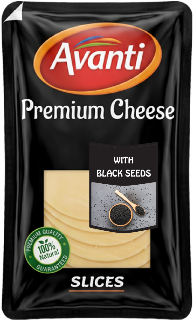 Avanti Premium Processed Cheddar Cheese Slices with Black Seeds